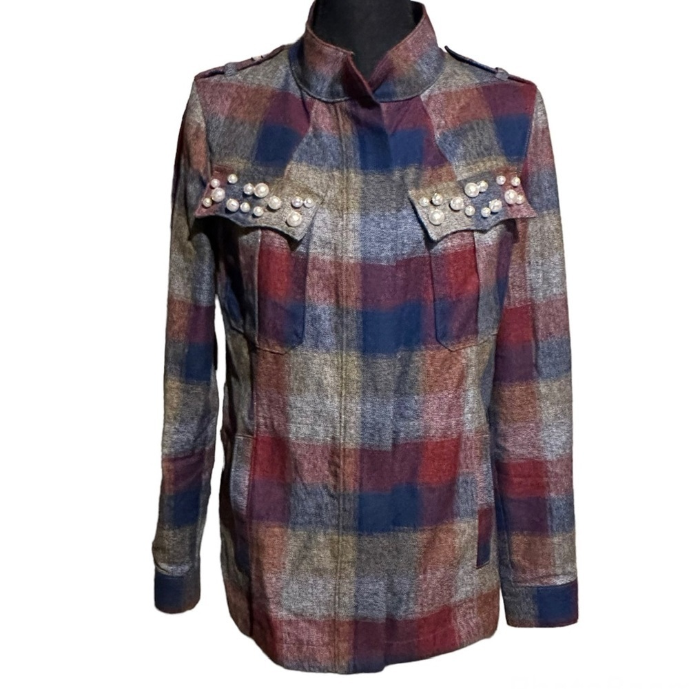 CAbi Collage Plaid Zip Jacket Shacket Blazer Women's S Small